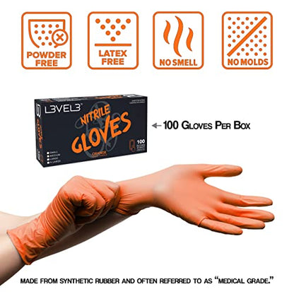 L3 Level 3 Nitrile Gloves - Professional Heavy Duty Disposable Gloves - Latex Free - Fits Snug - Box of 100 - color: Orange, size: Small (Pack of 100)