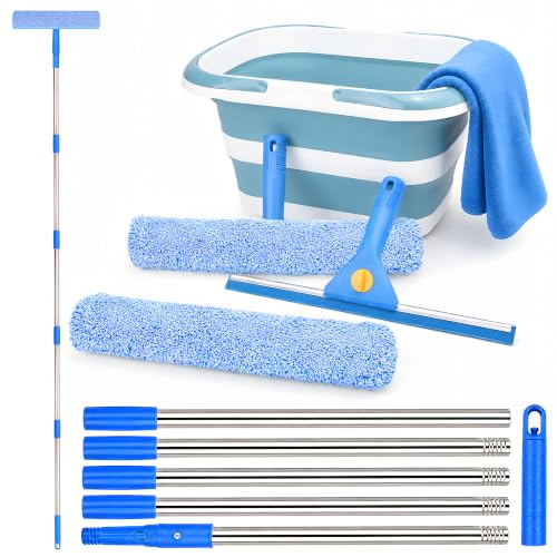 Window Cleaning Kit with Bucket, Squeegee and Scrubber for Home, Outdoor