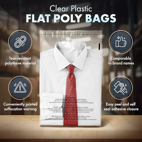 200 Count 10x13 Clear Poly Bags with Suffocation Warning, 1.5 Mil