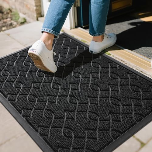 Yimobra Outdoor Mats for Front Door 29.5x17, All-Season Waterproof Doormat Outdoor Entrance, Heavy Duty Non-Slip Outside Door Mat for Garage Patio Proch Entryway Indoor, Black - color: Black, size: 29.5x17 Inch