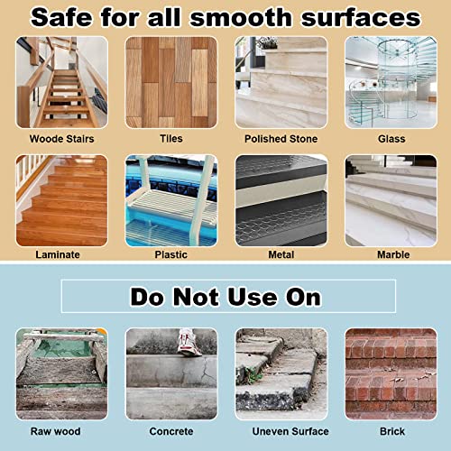 WOPPLXY 10 Pcs Anti Slip Stair Tread with Reflective Stripe, 6" x 24" Black Grip Tape for Stairs Adhesive Non Skid Tape Outdoor Traction Treads Staircase Step Treads Friction Abrasive for Stairs Step