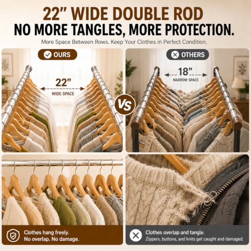 Heavy Duty Clothes Rack with Wheels, Garment Rack Load 660 LBS, Rolling Clothes Rack for Hanging Clothes, Height Adjustable& Scalable& Foldable, for home or commercial, 75"x 22"x 73", Black - color: 4 Rods& Black