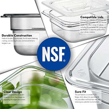 CURTA 6-Pack 1/6 Size 2.5" Deep NSF Polycarbonate Food Pans | Dishwasher & Freezer Safe Clear Container for Prep Tables, Buffet, Salad Bar, Commercial & Home Kitchen - color: 1/6 Size, size: 2-1/2" Deep