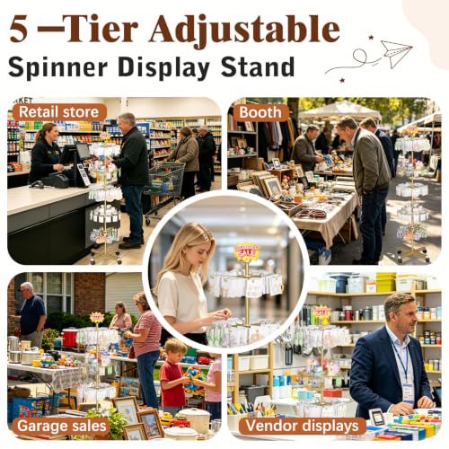 Flenpptly 5-Tier Rotating Display Stand with Round Storage Trays, Gold - color: Gold