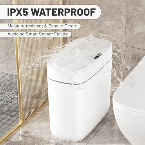 JUDRDO 3.5 Gal Slim Touchless Bathroom Trash Can, Automatic Diaper Pail - color: White