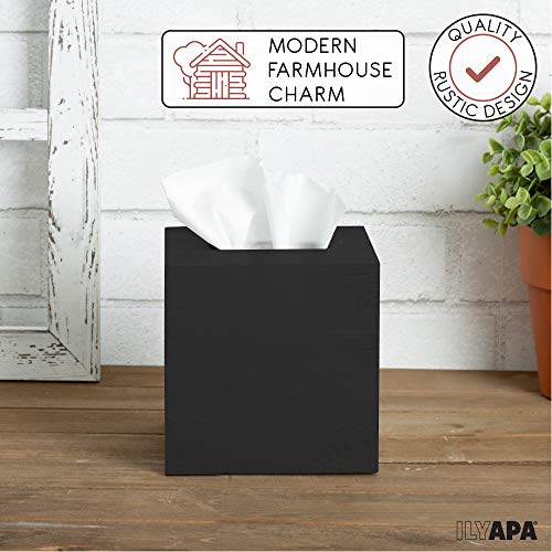 Ilyapa Rustic Wood Tissue Box Cover, Square - Black, 2 Pack, Farmhouse - color: Black, size: 5" Square 2 Pack