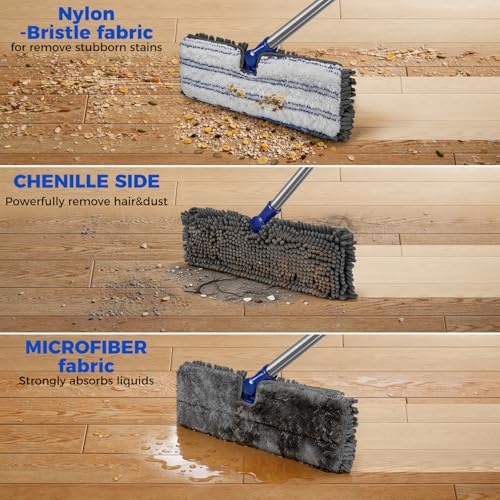 Masthome 2-Sided Microfiber Mop,Flip Flat Mop with Hair Scraper - color: Blue Professional