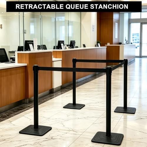 OangeStar 4-Pack Crowd Control Stanchions,Heavy Duty Queue Barriers - color: Black