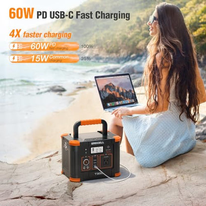 GRECELL Portable Power Station 330W (Peak 600W) 288.6Wh Solar Generator - color: Dark Orange