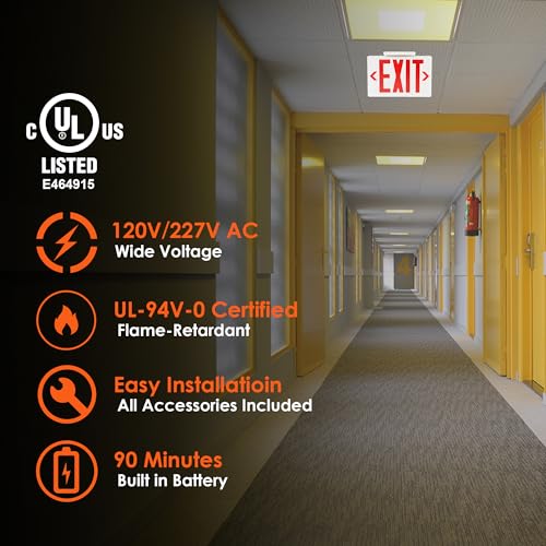 Gruenlich Emergency Exit Sign for Business, Battery Backup, 4 Pack - size: 4-pack