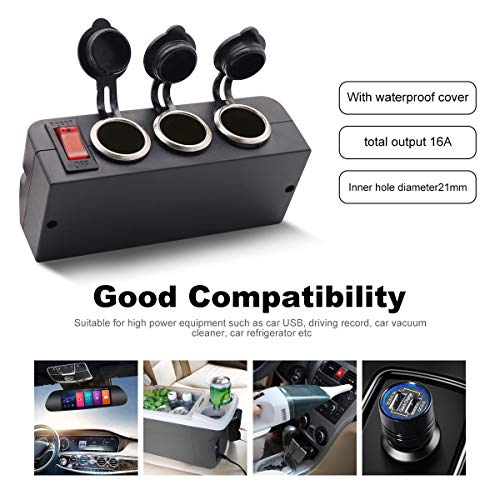 3 Socket Cigarette Lighter Splitter 12V Power Outlet Adapter with LED On/Off Switches for Car Rv Truck Marine Boat - color: 3 Socket Splitter