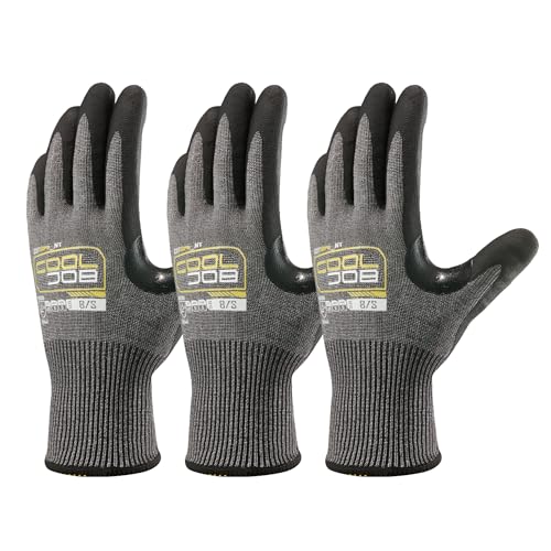 COOLJOB A9 Cut Resistant Safety Work Gloves with Grip, Touchscreen Nitrile Coated Heavy-duty for Glass Metal Sheet Handling - color: A9 Grey (Pack of 3), size: X-Large