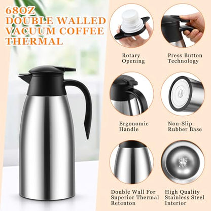 Norme 2 Pcs Thermal Coffee Carafe Creamer, Silver, 68 oz - color: Silver, size: 68 oz
