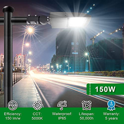 LED Parking Lot Lights 150W Shoebox Street Pole Lighting Fixture 5700K - color: 150W + (100-277V 5700K), size: Adjustable Direct Arms Mount Bracket