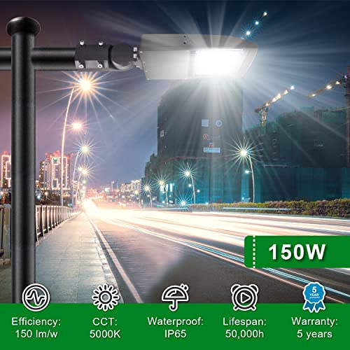 LED Parking Lot Lights 150W Shoebox Street Pole Lighting Fixture 5700K - color: 150W + (100-277V 5700K), size: Adjustable Direct Arms Mount Bracket