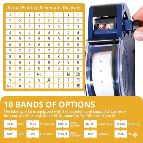 Easy Tag Lite Price Gun, 8 Digits 5500EOS Pricing Gun with 5,000 White Label Stickers, 3 Ink Rollers, 1 Scraper, Price Guns for Retail, Yard Sale (Blue)