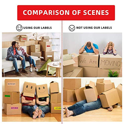AveneMark 960 Count Home Moving Color-Coded Labels - 16 Rolls House Fragile Stickers, 4 Bedroom Blank Packing Labels for Box Supplies, 60 Labels per Roll, 1" x 4.5"