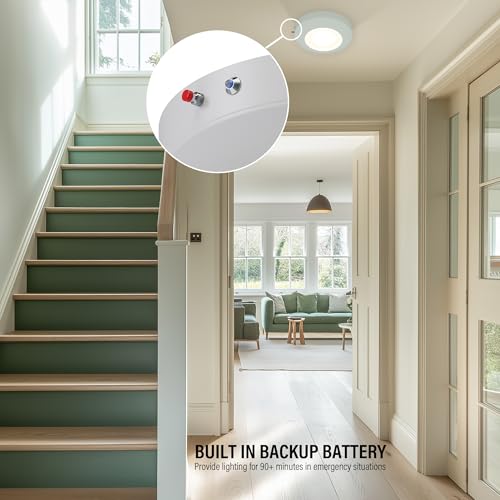6 Inch LED Emergency Disk Light Kit with Battery Backup, Ceiling Mount Emergency Lights, Dimmable, 120-277V, 15W, 1000lm, CRI90, 5CCT Selectable, ETL & Wet Rated, White, 4 Packs - color: 4 Packs 5CCT White With Battery Backup, size: 6inch