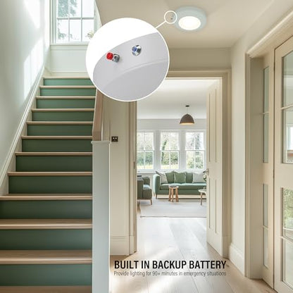6 Inch LED Emergency Disk Light Kit with Battery Backup, Ceiling Mount Emergency Lights, Dimmable, 120-277V, 15W, 1000lm, CRI90, 5CCT Selectable, ETL & Wet Rated, White, 4 Packs - color: 4 Packs 5CCT White With Battery Backup, size: 6inch
