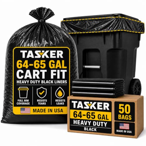 Tasker 65 Gallon Trash Bags Heavy Duty, Garbage Bags for Rollaway Cans