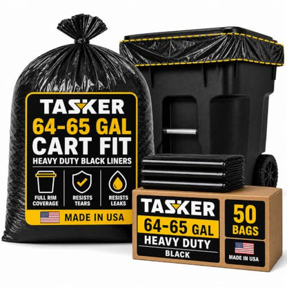 Tasker 65 Gallon Trash Bags Heavy Duty, Garbage Bags for Rollaway Cans