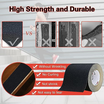 S&X Anti Slip Tape 6in x 60ft Grip Tape for Stairs & Floors, Black - size: 6 inches x 60 feet