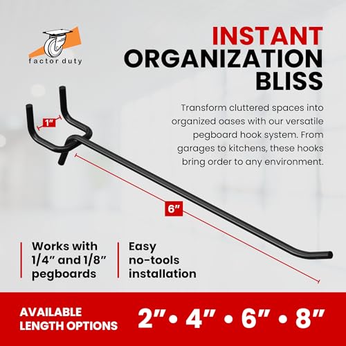FactorDuty 6" Length Steel Black PEG Board Pegboard Shelving Hooks Wholesale Lot 20 lbs PEG Hooks Organizer Tools for Craft Storage, Garage, Kitchen, Tools and More - size: 6" - 100 Pack