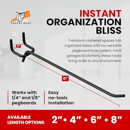 FactorDuty 6" Length Steel Black PEG Board Pegboard Shelving Hooks Wholesale Lot 20 lbs PEG Hooks Organizer Tools for Craft Storage, Garage, Kitchen, Tools and More - size: 6" - 100 Pack