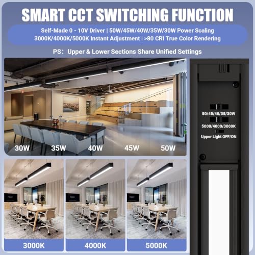 4FT LED Linear Light,50/45/40/35/30W Up and Down Light,3/4/5000K - color: Black, size: 4FT4P