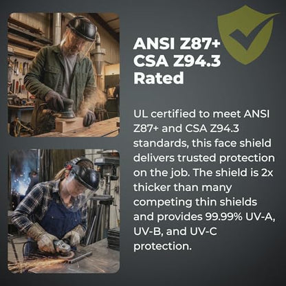 Cap Style Headgear with 2 Clear Tapered Face Shield Visors – Adjustable Headgear with 9" x 15.5" Wraparound PETG Shields – ANSI Z87.1 Safety Face Shield for Grinding, Cutting and Welding - color: Clear, 3 Pack a