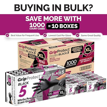 GripProtect Precise 5 Mil Black Nitrile Gloves, Chemical Resistant Gloves - size: XL
