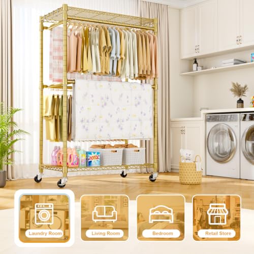 ULIFHOME Rolling Clothes Rack, Clothing Racks for Hanging Clothes, Gold - color: Gold, size: P4 Plus