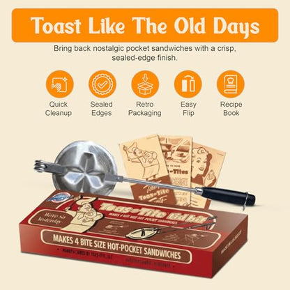Tid Bit Handheld Sandwich Maker, Portable Sandwich Grill & Panini Press, Cast Aluminum Pie Iron, Retro 1945 Stovetop & Campfire Toaster for Hot Sandwiches, Pies, Paninis, RV & Camping - size: Tid-bid