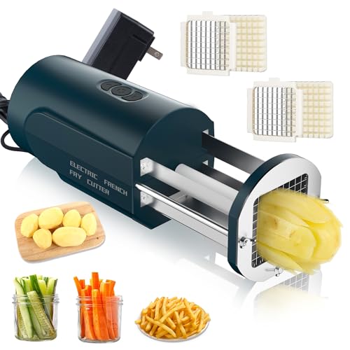 SIXRARI Electric French Fry Cutter, Automatic Potato Cutter Stainless Steel with 1/2 & 3/8 Inch Blade, Commercial and Household Potato Slicer, Vegetable Cutter, Use for Carrot Apple - color: Green