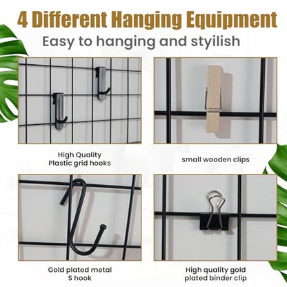 CIKLCIX Wire Wall Grid Panel Set of 4, Photo Display Board & Memo Board - color: Black, size: 4 Pack