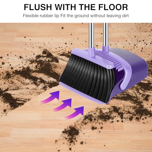 NACENA Broom and Dustpan Set with 52-in Long Adjustable Handle, Purple - color: Purple, size: 1 Pack