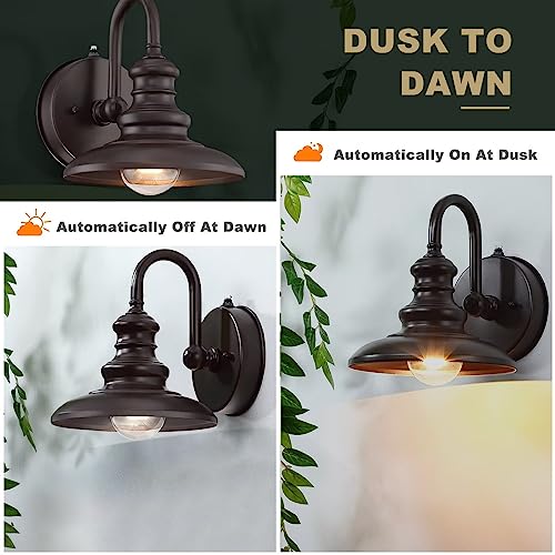 LONEDRUID Dusk to Dawn Sensor Outdoor Gooseneck Barn Light Fixture Brown - color: Brown