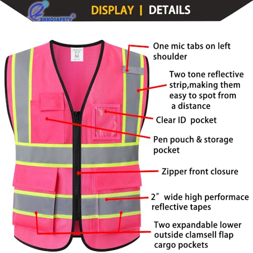 Hi Vis Reflective Safety Vest for Men Women,EK175,Hot Pink,M - color: Pink, size: Medium