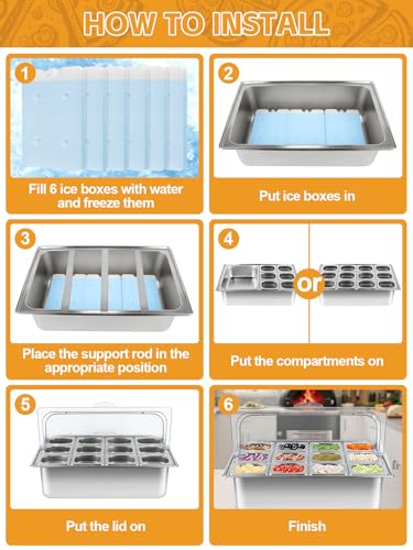 Pizza Topping Station 13 Pans Stainless Steel Salad Bar for Home - color: Silver, size: 13 Pans