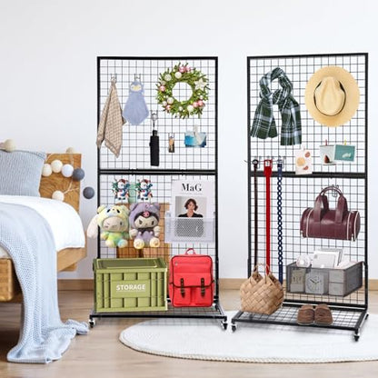 NectaCol Grid Wall Panels, 2 Packs 3'x 6' Gridwall Display Stand with a Base Plate, Black Wire Grid Wall Display Rack, Craft Show Display Grid,Retail Display Stand - size: 2 Packs 3'x 6' with Base Plate