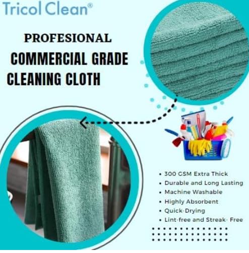 Tricol Clean Professional Extra-Thick Microfiber Cleaning Cloth 240 Pack Green (300 GSM, 16in x 16in) - color: Green, size: Pack of 240