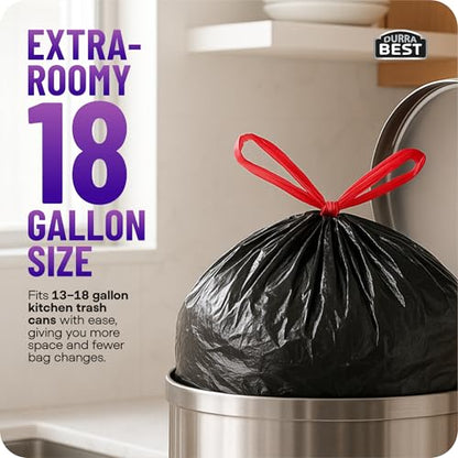 Heavy-Duty Trash Bags – 120 count, 18 Gallon Black, Ultra Thick Drawstring Garbage Bags – Leak-Resistant for Home & Commercial Use, Big Trash Bags, Made in USA - color: Black, size: 1 Count (Pack of 120)