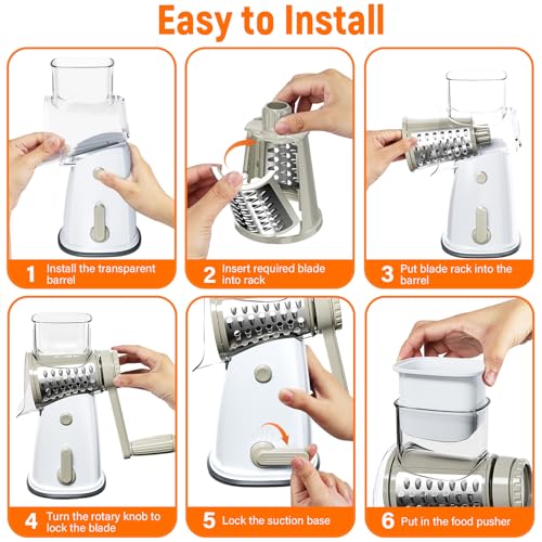 Rotary Cheese Grater Hand Crank, 5-in-1 Vegetable Chopper Spiralizer Slicer - color: White