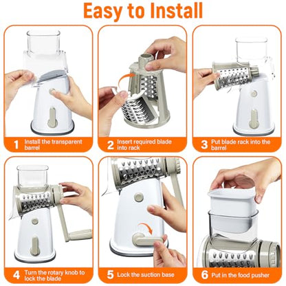 Rotary Cheese Grater Hand Crank, 5-in-1 Vegetable Chopper Spiralizer Slicer - color: White