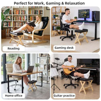 Foot Rest Under Desk at Work, Solid Wood Double Step Footrest - color: Natural Wood