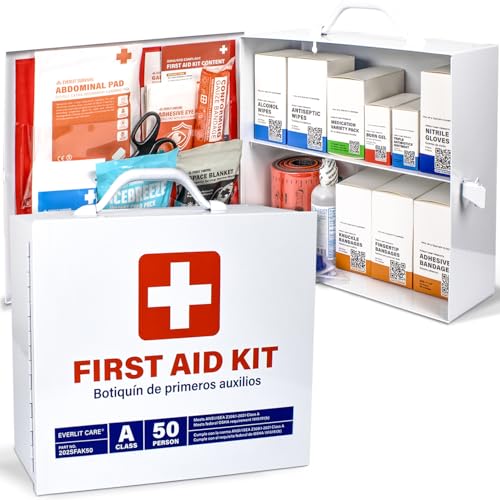 EVERLIT CARE 2-Shelf OSHA-Compliant First Aid Kit, ANSI Class A 50 Person Emergency First Aid Cabinet for Business, Job Site, Industrial Manufacturing Facility, Restaurant, and Kitchen