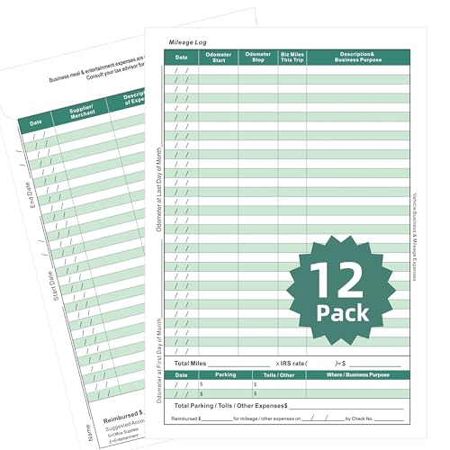 Receipt Organizer Envelopes, 6.5x9.5 Inches, 12-Pack, Green, All-in-One Expense Tracker with Ledger & Mileage Log for Business Receipts Storage - color: Green-12