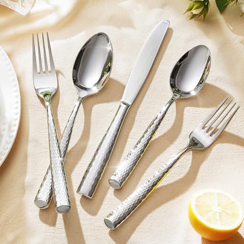 KINGSTONE Hammered Flatware Set, 40-Piece 18/10 Stainless Steel Silverware - size: 40-Piece