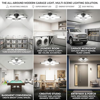 150W LED Garage Lights, 15000LM Super Bright Light Bulb for Garage Ceiling Lights, 6 Deformable Panels LED Shop Lights, E26/E27 Screw in Garage Lighting for Basement Workshop Barn - size: Standard Manual Switch-150W