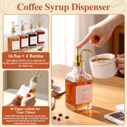 Silifine 11 Pcs 16.9 oz Coffee Syrup Dispenser Set, Square - style: Square